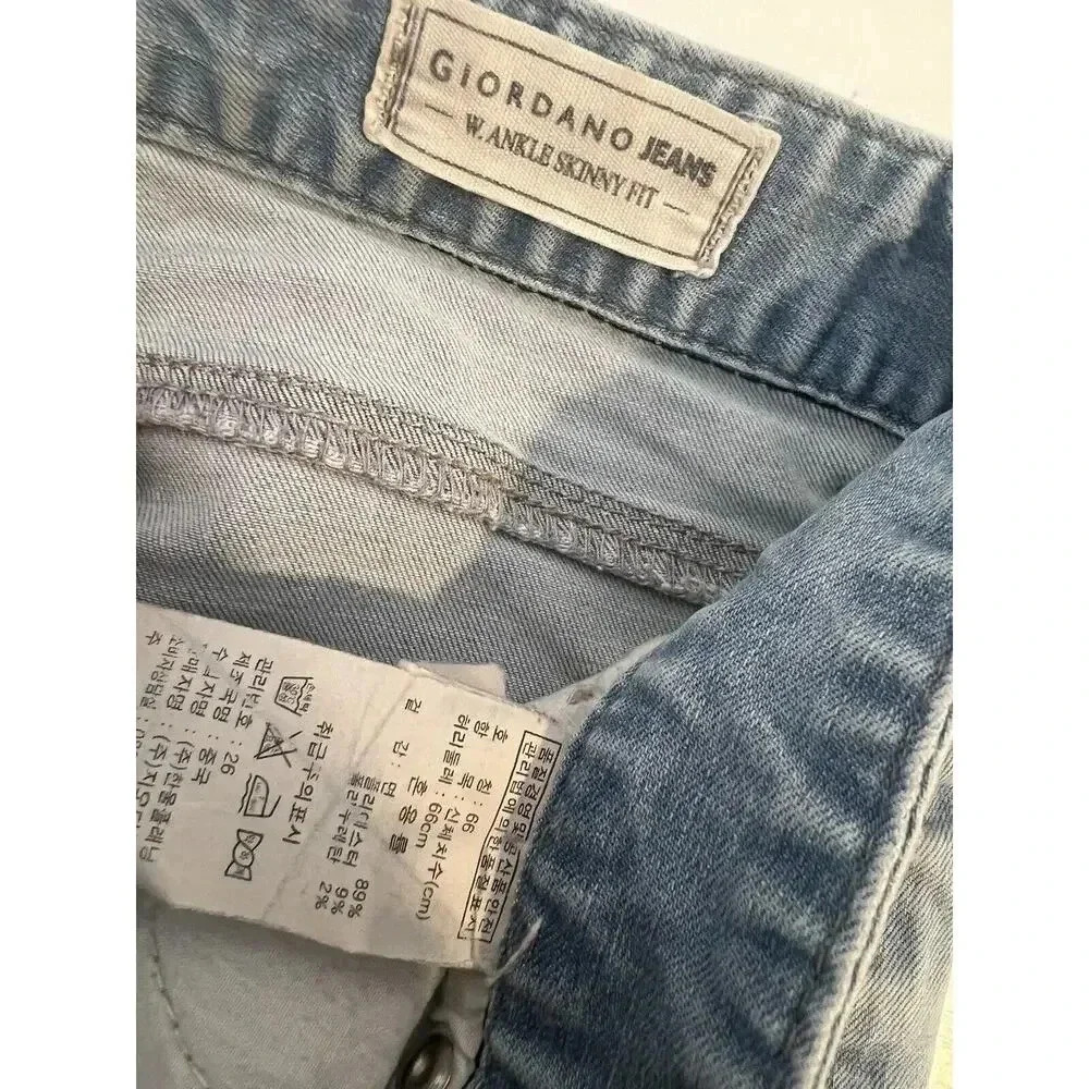 Giordano Jeans Sz 26 Skinny Ankle Fit Blue Distressed Raw Hem Mid Rise Pants - Picture 7 of 8
